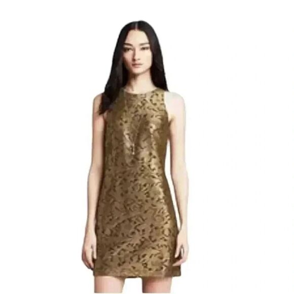 Banana Republic Women's Gold Lace Lined Sleeveless Shift Dress - Picture 2 of 12